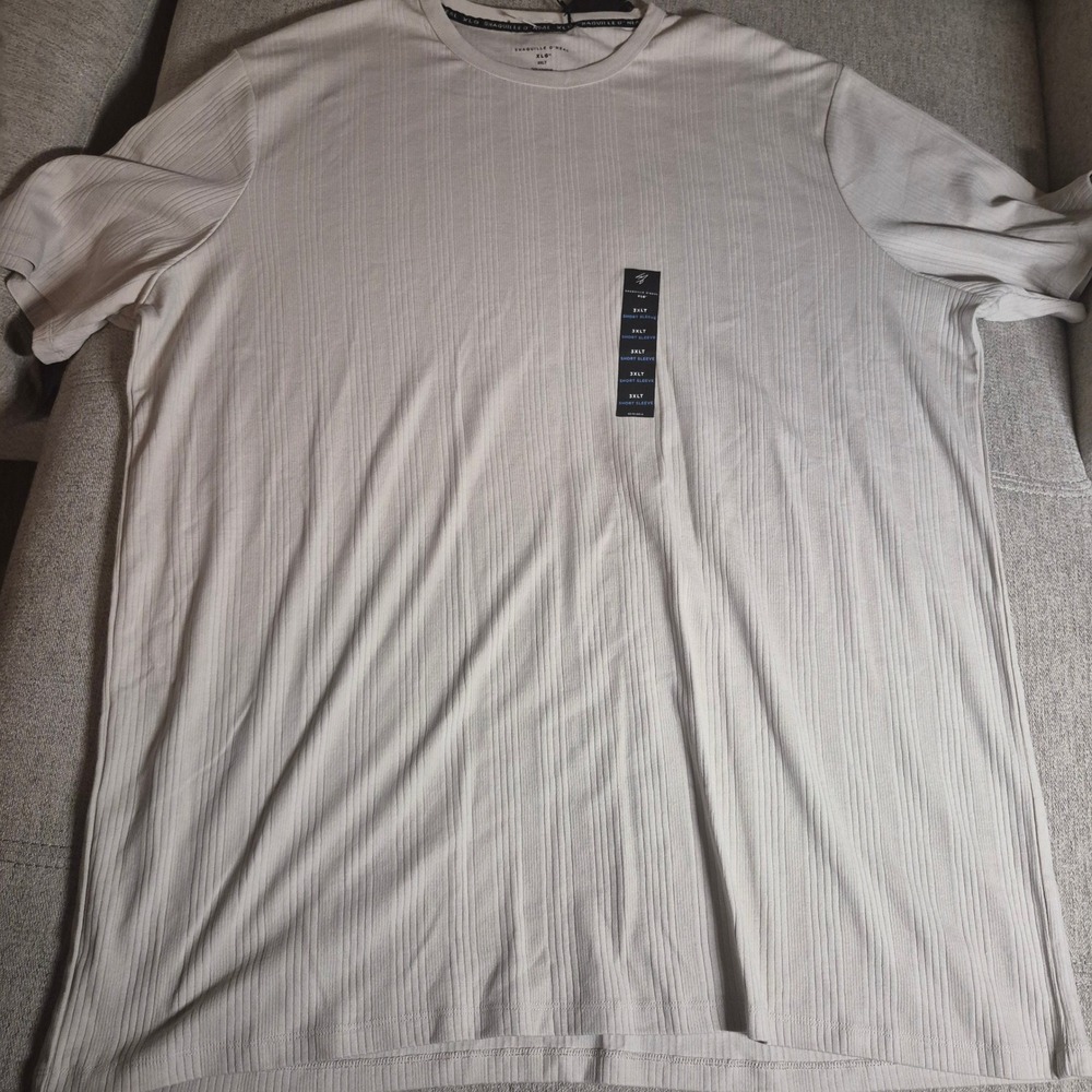 Shaquille O'Neal XLG Mens 3XLT Short Sleeve Ribbed Knit T-Shirt Beige Cream